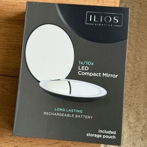 ILIOS Lighting LED Rechargeable Compact Mirror 1X / 10X - New - BLACK -NEW